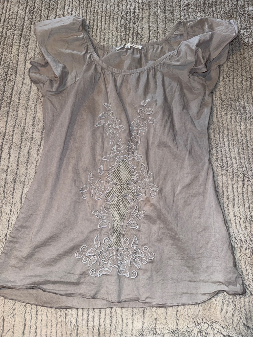 Solitaire Light Gray Embroidered Scoop-Neck Tunic